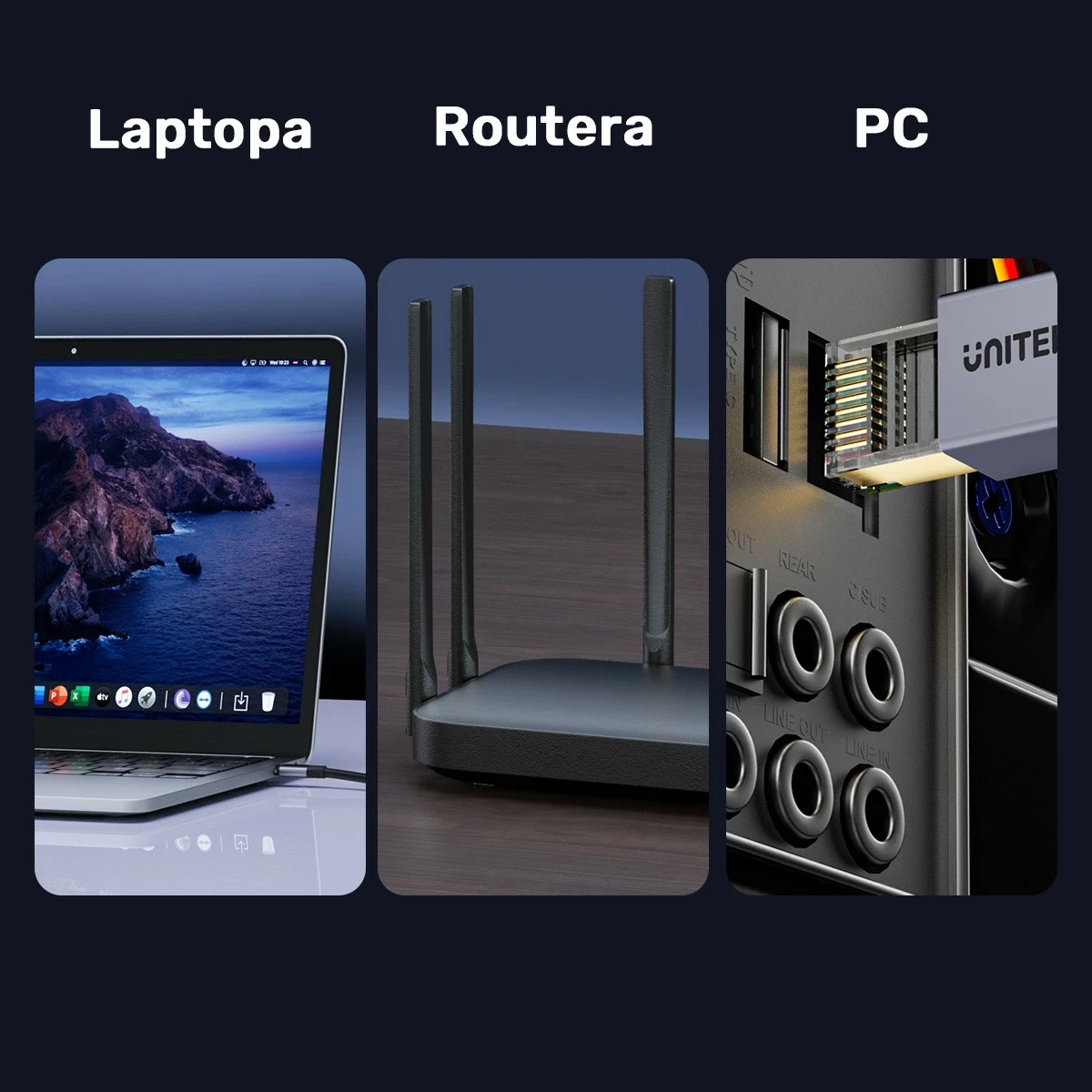 Kabëll Ethernet Unitek RJ-45 LAN, patchcord cat.8, 15m, i zi