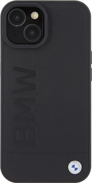 Mbështjellës BMW Leather Hot Stamp për iPhone 15 Plus, e zezë