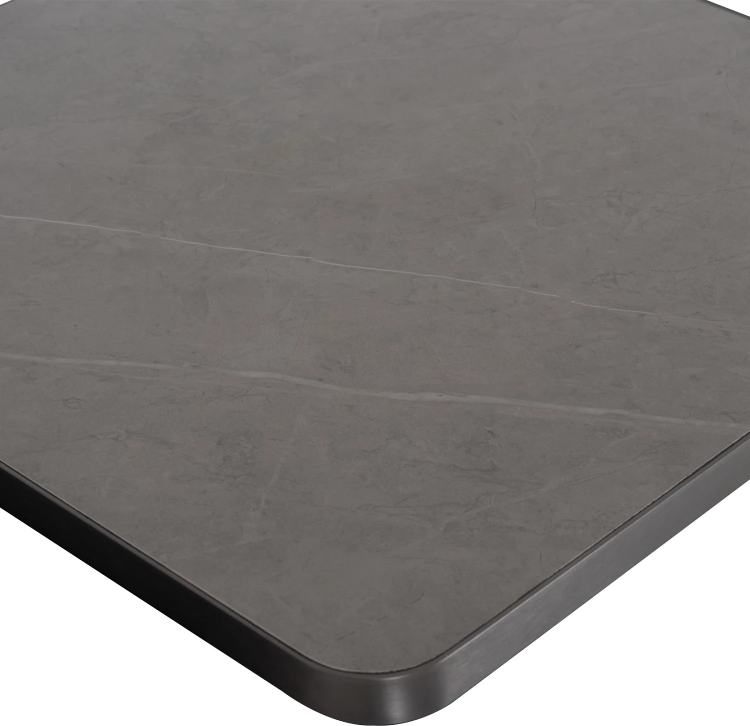 Sipërfaqe tavoline katrore prej guri të sinterizuar, FH6654.05, mermer gri me kornizë alumini gri, 70x70 cm