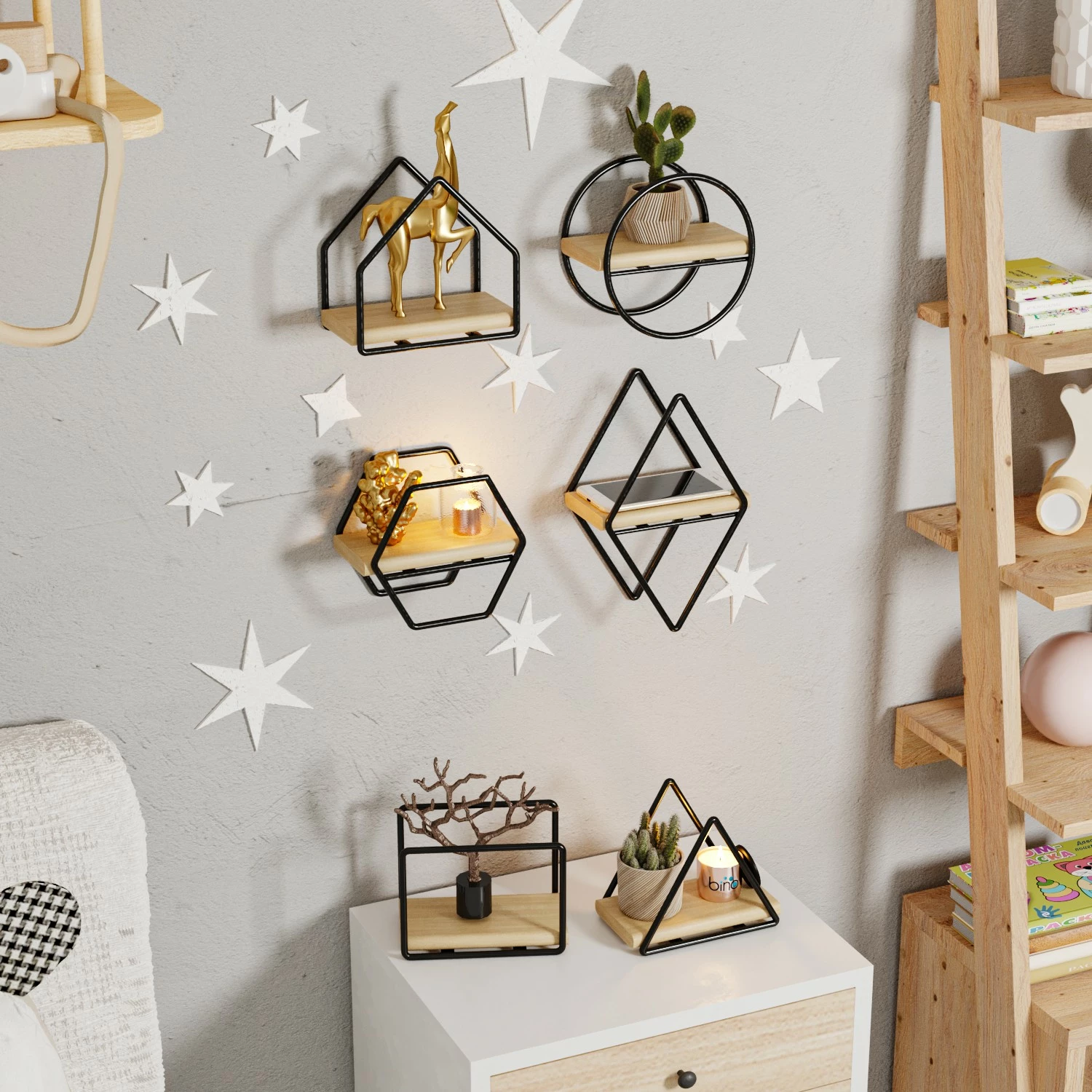 Set rafesh për mur, Hanah Home, Minyatür Raflar, 6 copë