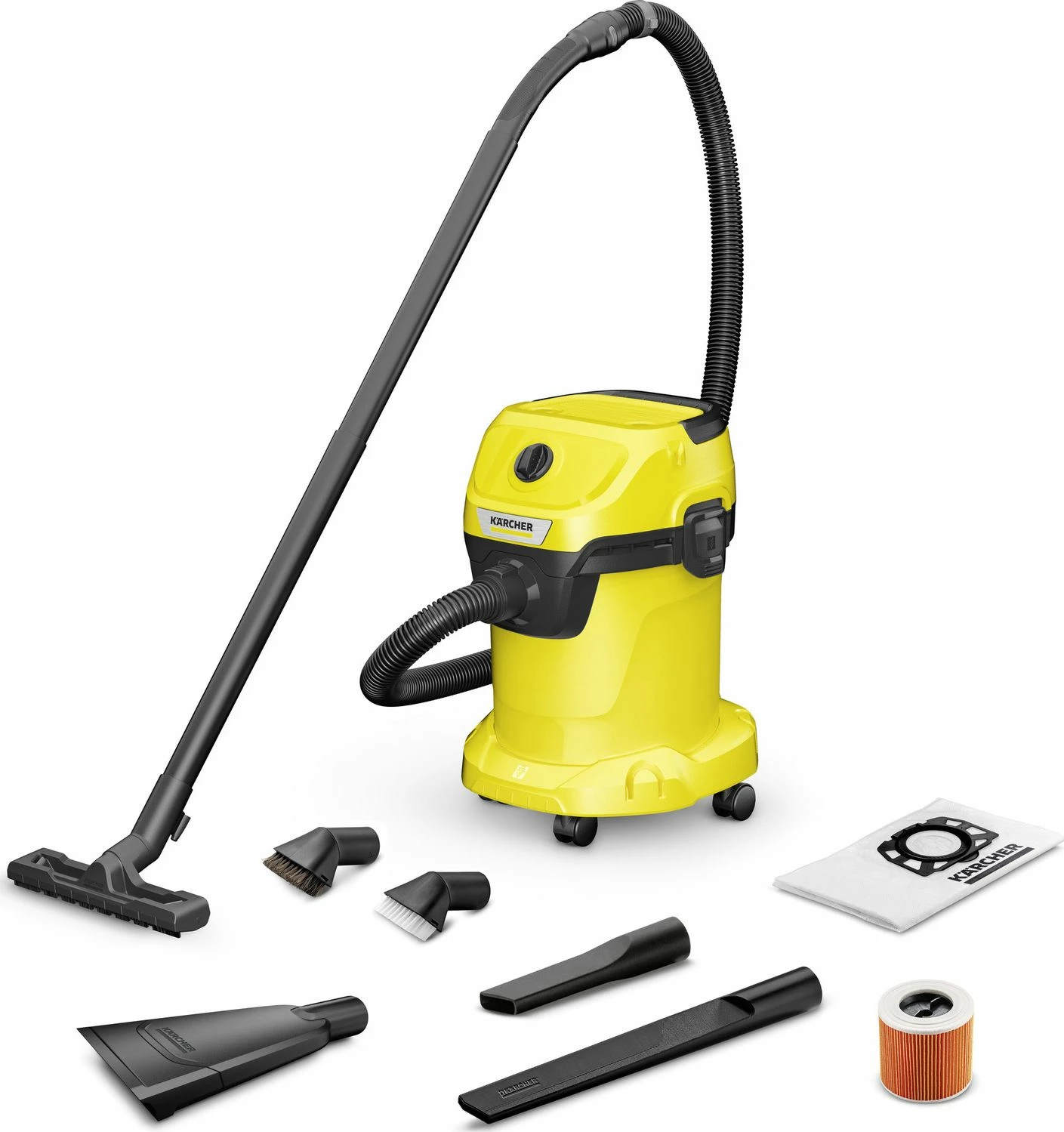 Fshesë me korrent wet/dry për veturë Karcher WD 3 V-17/6/20 Car (1.628-115.0) 1000W 17L, e verdhë, set aksesorësh