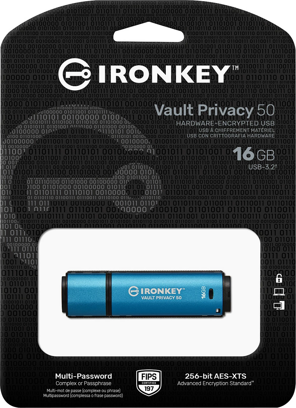 USB Kingston IronKey Vault Privacy 50 16GB, USB 3.2, zi/blu