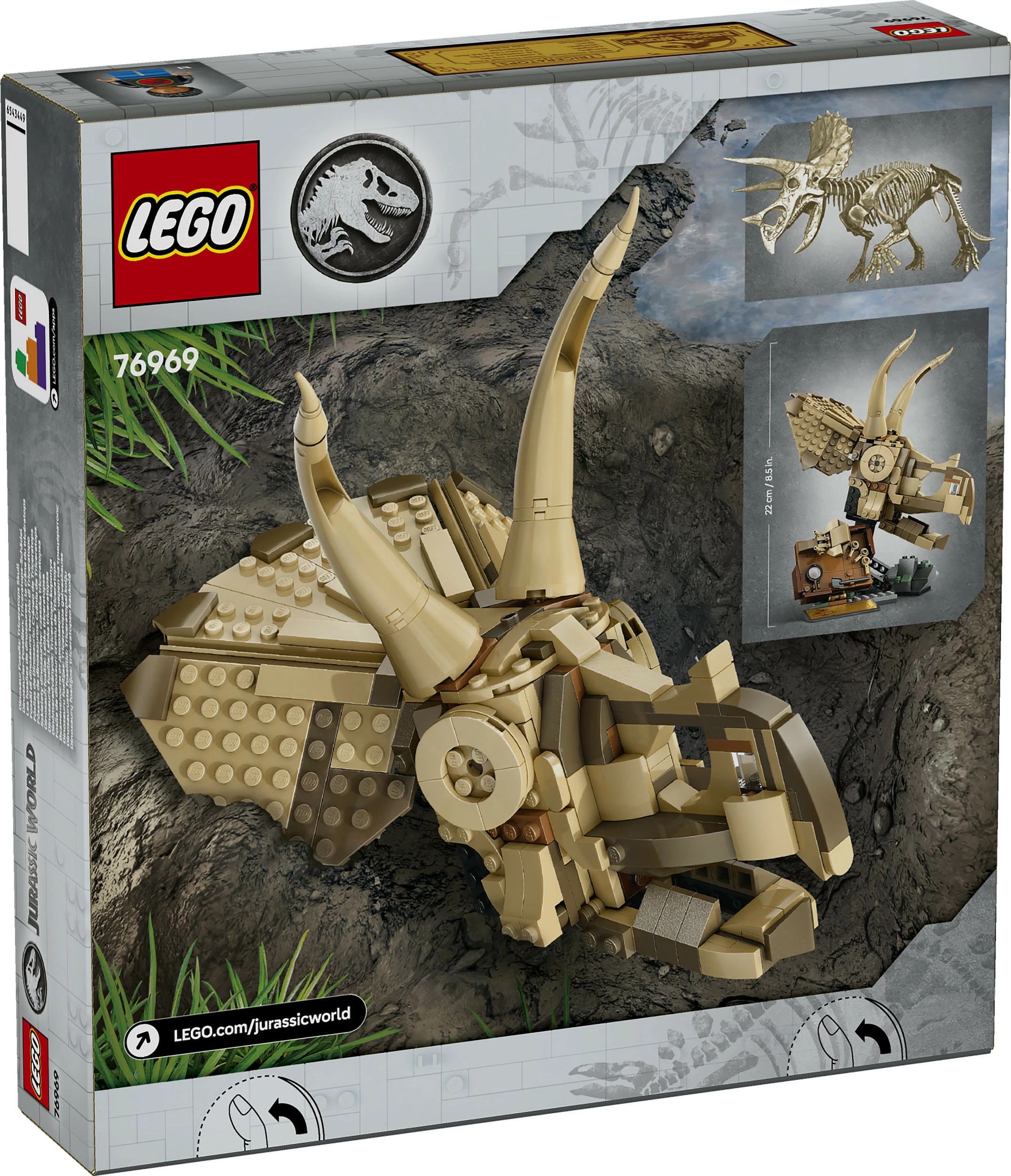 Set ndërtimi LEGO Jurassic World 76969, fosili i Triceratopsit, 468 pjesë, multikolor