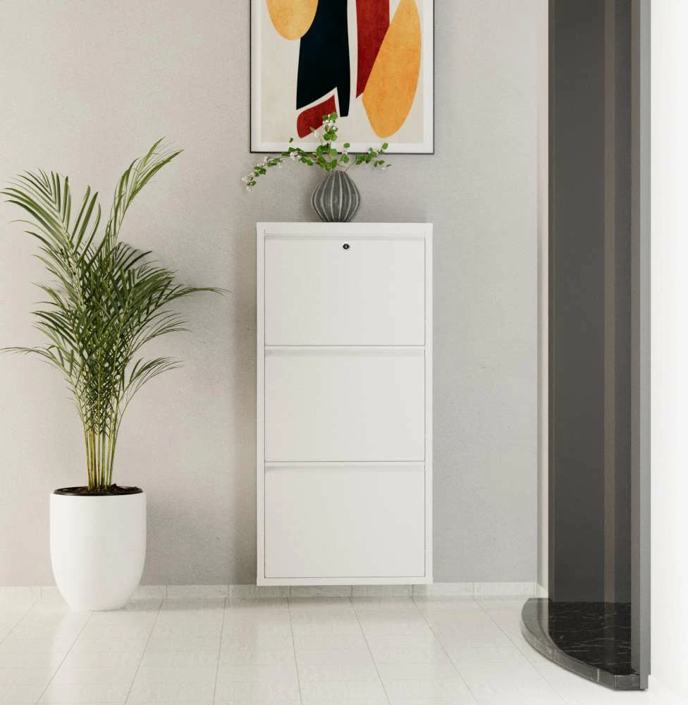 Dollap për këpucë, metalik, 3 pjesë, ngjyrë e bardhë, Skye Decor