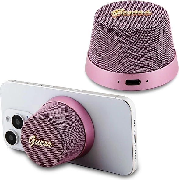 Altoparlant Bluetooth Guess Magnetic Script Metal, MagSafe, 1200mAh, Rozë