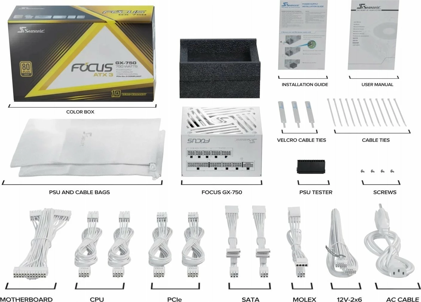 Furnizues energjie SeaSonic Focus GX-750 V4 ATX 3.1 750W 80+ Gold, i bardhë