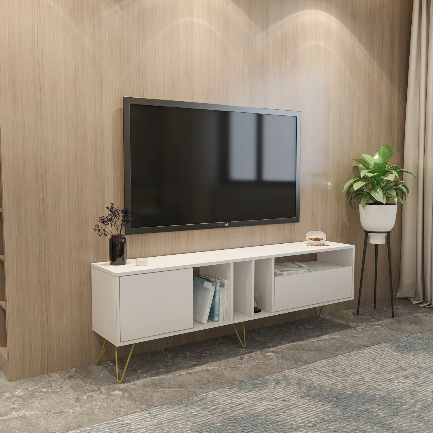 Komodë TV Hanah Home, Mistico (180), e bardhë, e artë