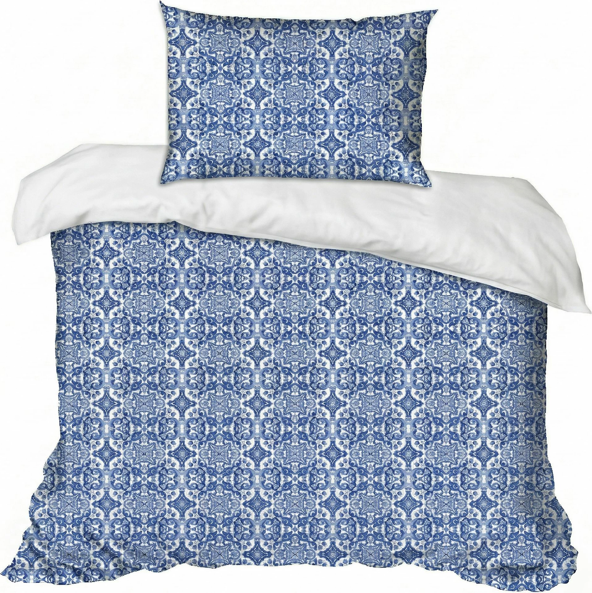 Set mbulesë jorgani për një person, ngjyrë kaltër e errët dhe e bardhë, L'Essentiel Linge de Maison, Linza