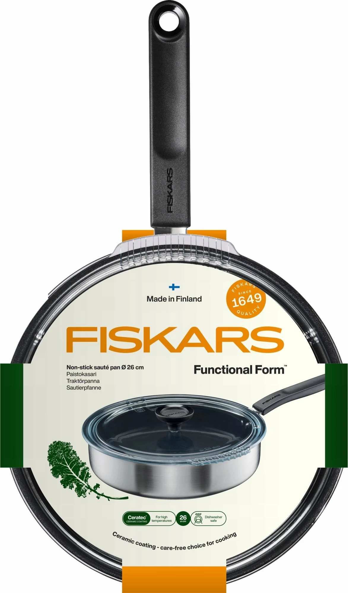 Tigan Fiskars Functional Form 26 cm me veshje qeramike Ceratec™, me kapak qelqi, argjendtë