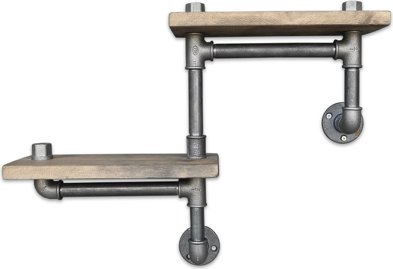 Raft muri Pipe, dru bredhi, metal, ngjyrë arre e zezë, Boruraf041