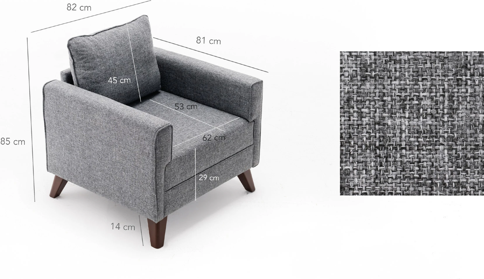 Fotel njëvendëshe Atelier del Sofa, Bella, ngjyrë gri