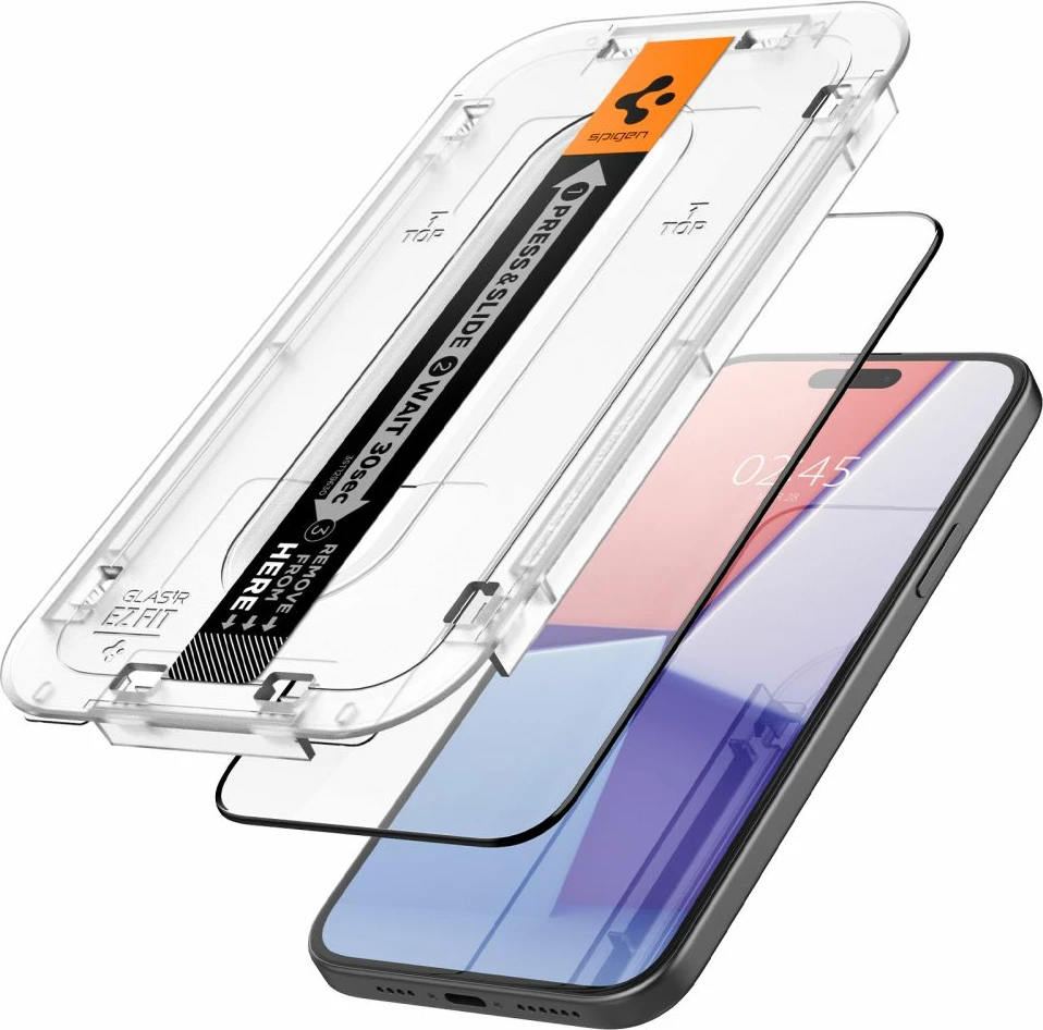 Xham i kalitur mbrojtës ekrani Spigen Glas.tR EZ Fit FC për iPhone 15 Plus, 9H, 0.3mm, i zi, 1 copë