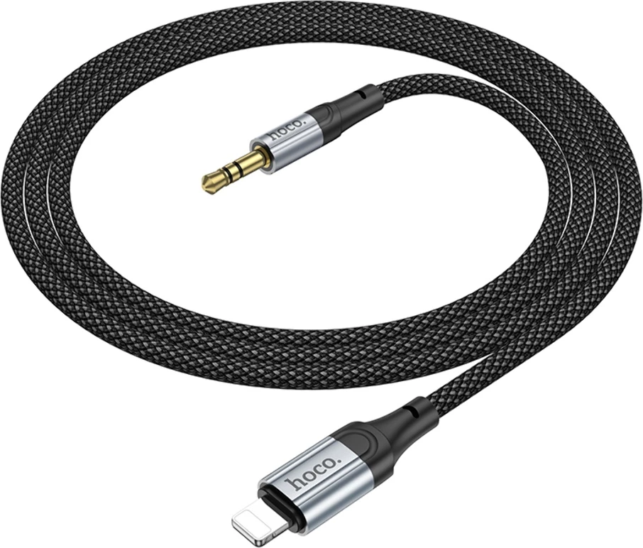 Kabllo AUX HOCO UPA26 Lightning në 3.5mm, 1m, me DAC, najlon e thurur, e zezë