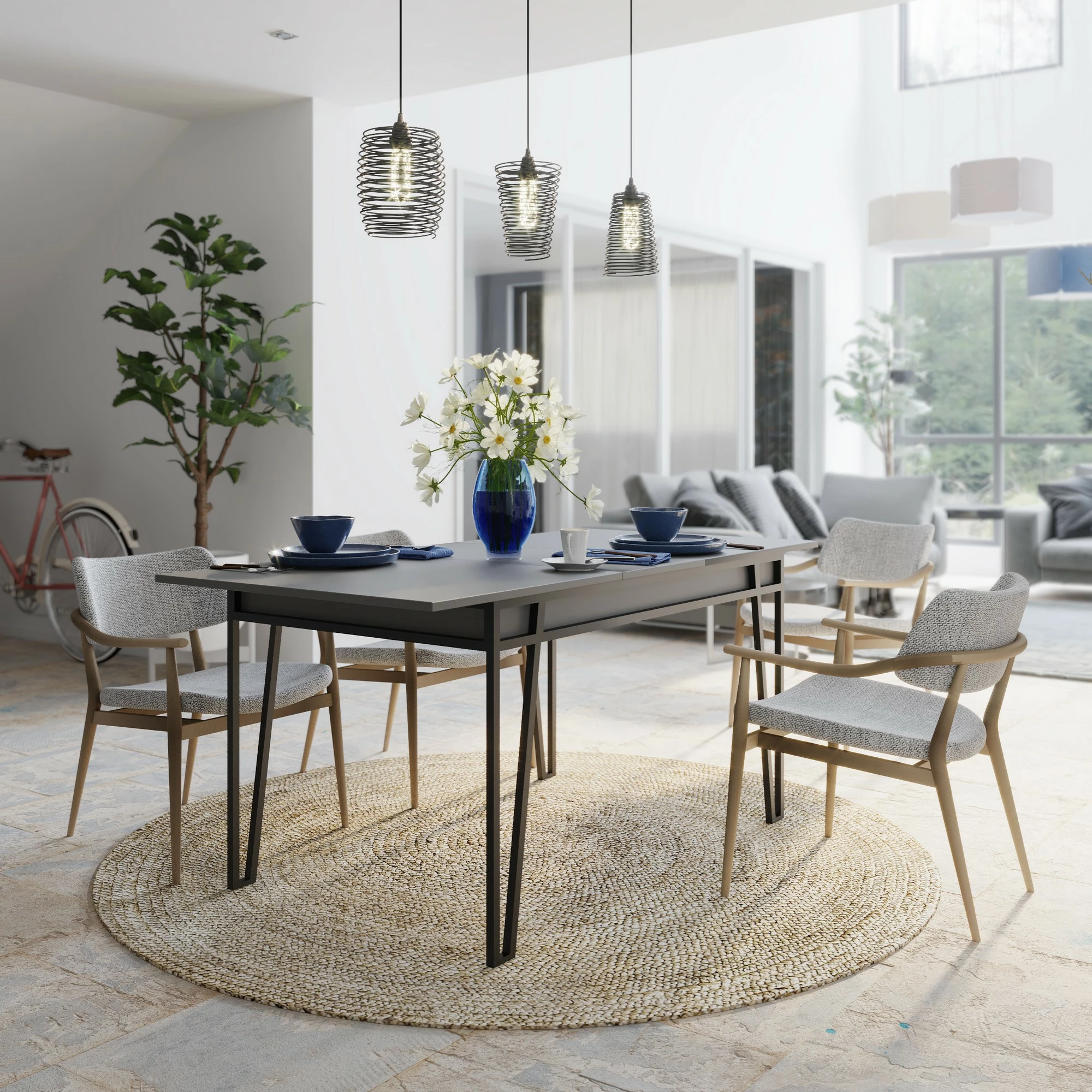 Tavolinë ngrënieje e zgjatshme, Skye Decor, ngjyrë antracit