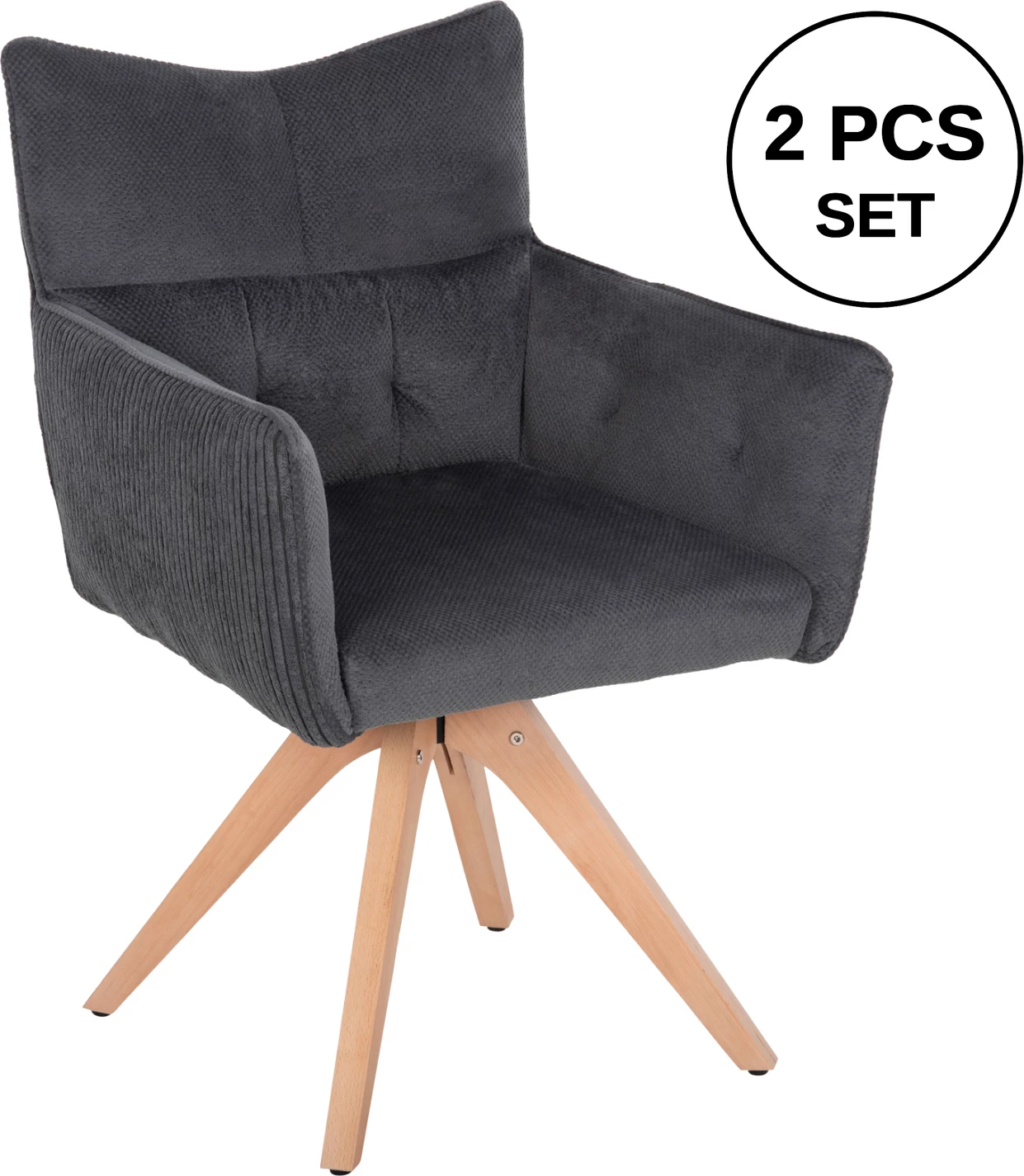 Karrige ngrënieje me krahë QUILL FH9843.03, pëlhurë gri, këmbë druri ahu, 61x57,5x91H cm., set prej 2 copë