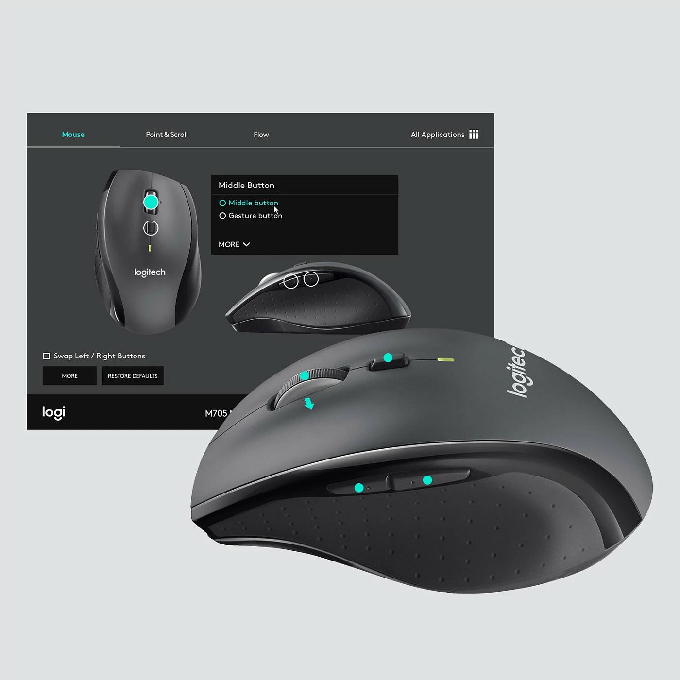 Maus Logitech Marathon M705, Djathtas, Optik, RF Wireless, 1000 DPI, Qymyr
