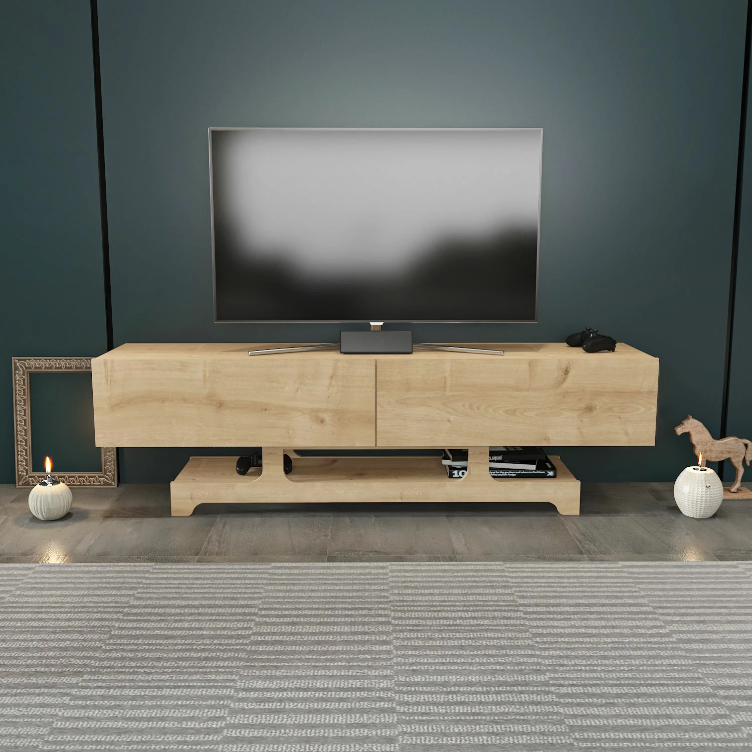 Komodë TV Skye Decor, ngjyrë lisi Sapphire Oak