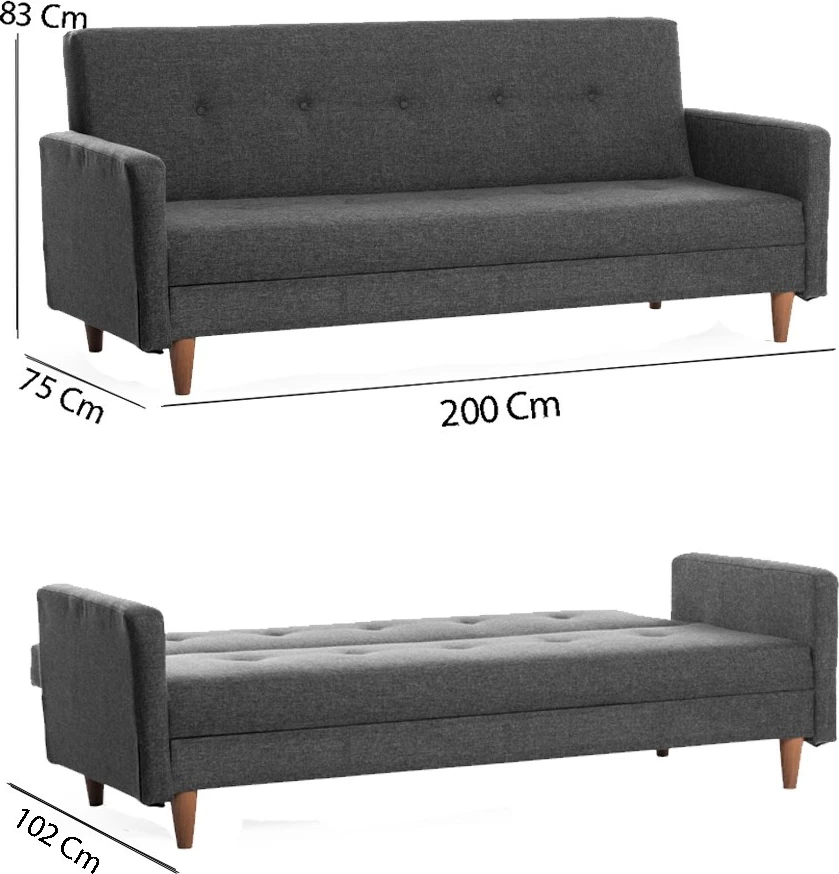 Sofabed 3-vendësh, Hiko, ngjyrë gri e errët