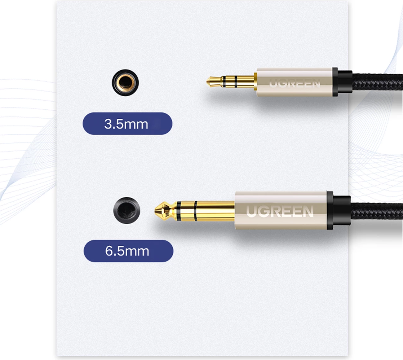Kabllo audio Ugreen AV127 10625, mini jack 3.5mm në jack 6.35mm, 1m, Gri