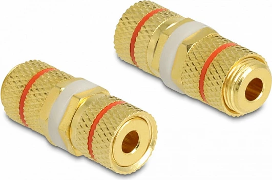 Adapter audio DeLOCK binding post F/F, i drejtë, gold plated, 9.5 mm, 2 copë, ari/kuqe