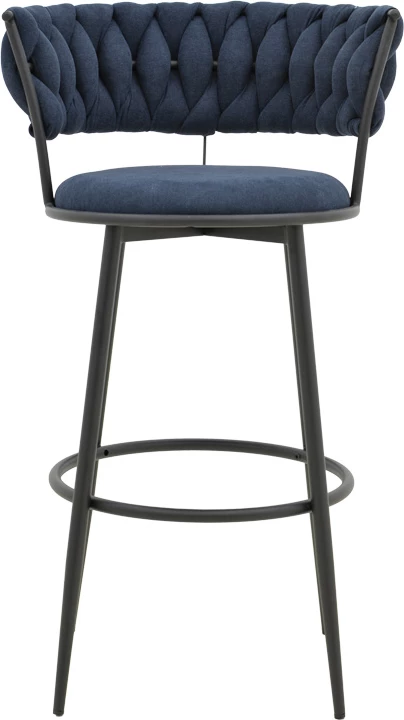 Karrige për bar Alkia, stof ngjyrë kaltër e errët, këmbë metalike të zeza, 50x56x95cm, set prej 2 copash