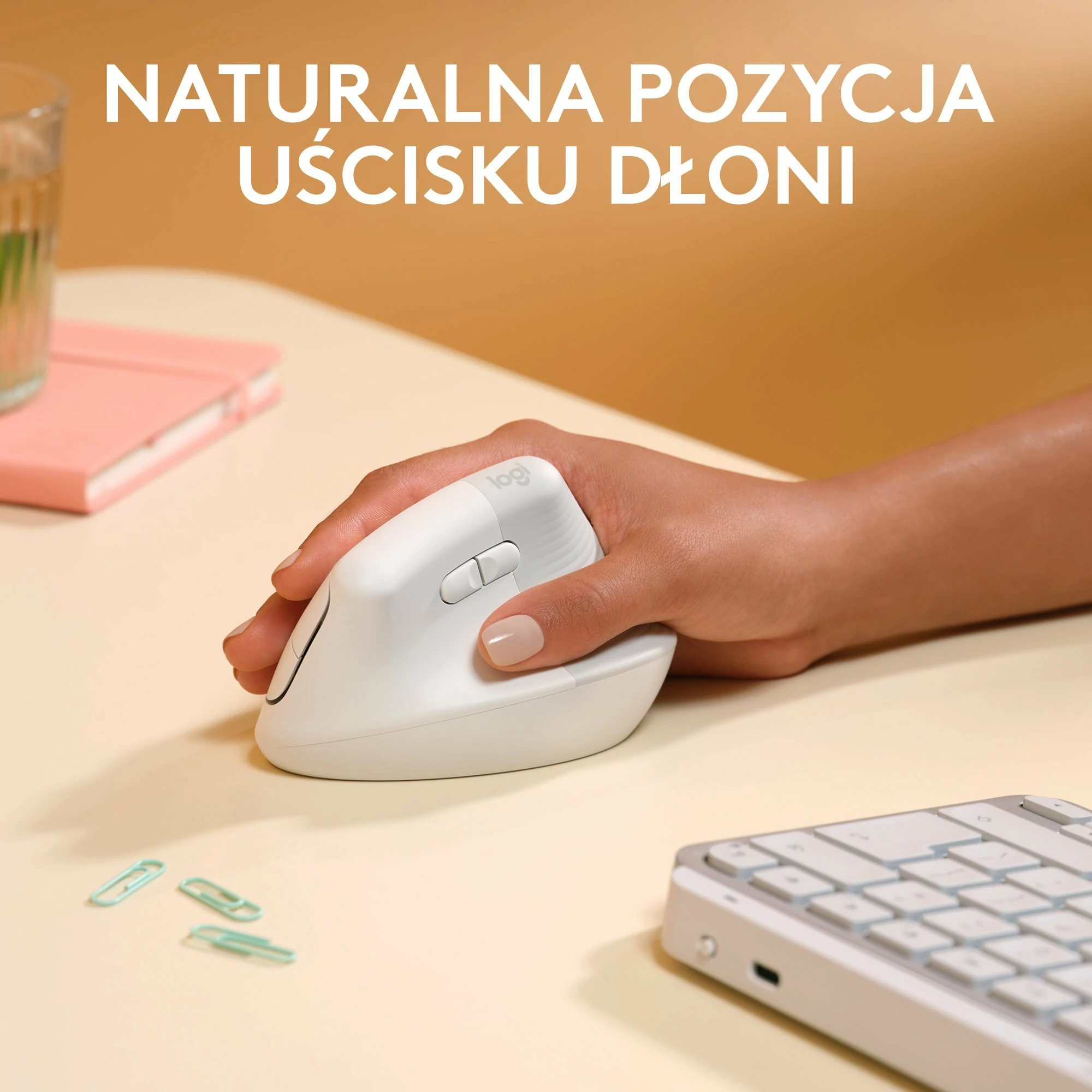 Maus Logitech Lift për Mac 910-006477 vertikal ergonomik wireless 4000 DPI Bluetooth/USB, i bardhë