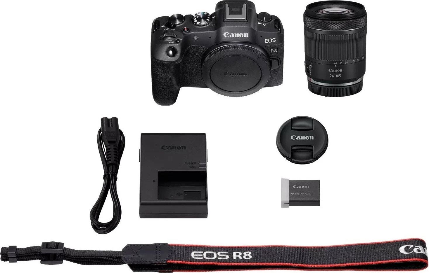 Kamerë pa pasqyrë Canon EOS R8 me objektiv RF24-105 F4-7.1 IS STM, e zezë