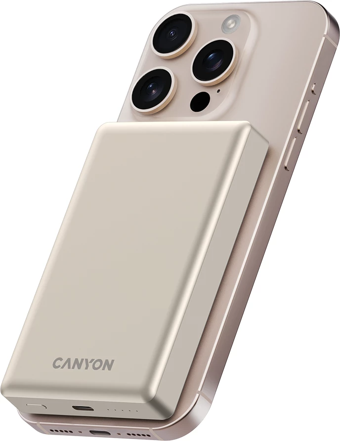 Power bank CANYON OnPower 510 10000 mAh PD 20W magnetik (MagSafe) wireless 15W, Beige
