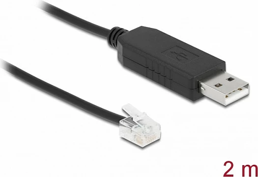 Kabllo adapter DeLOCK USB-A në RS-232 RJ12, FTDI FT231X, 2 m, e zezë