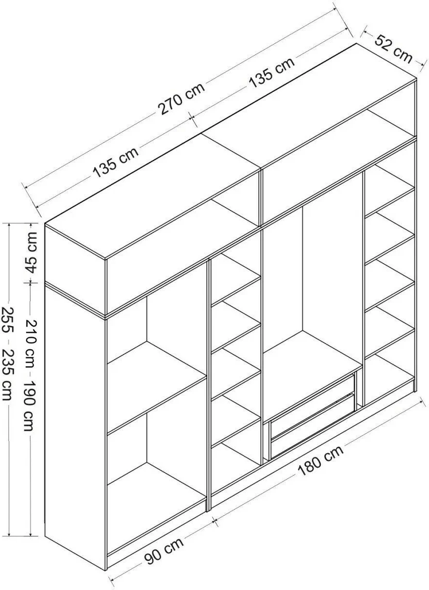 Dollap për dhomë gjumi, ngjyrë dore, Skye Decor, 5293, 270x255x52 cm