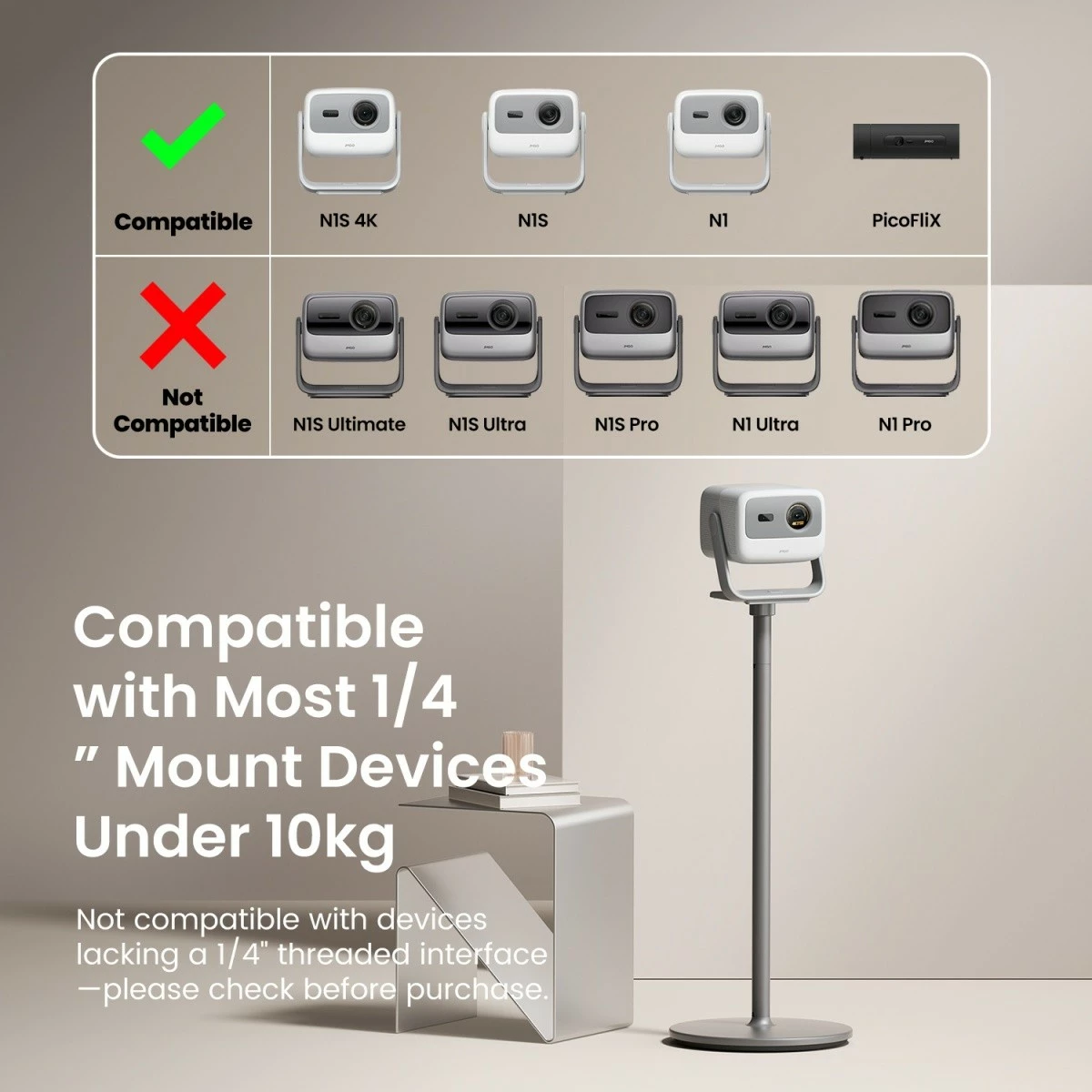 Stativ dyshemeje për projektor, JMGO URJMG, montim 1/4", deri 10 kg, menaxhim kabllosh, antracit