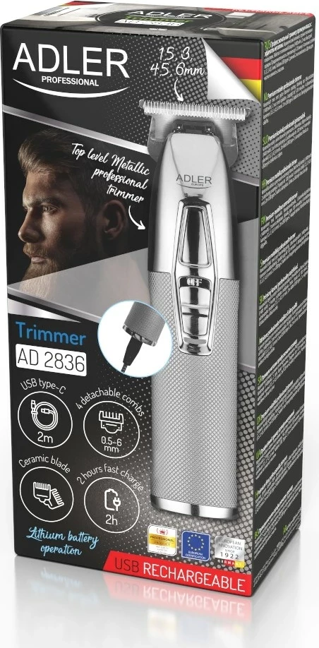 Makinë rroje Adler AD 2836S, Bateri 1400 mAh, Argjendtë