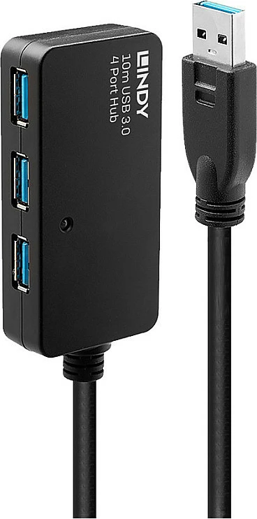 Hub USB aktiv zgjatues Lindy 10m, USB 3.2 Gen 1 Type-A, 4 porta, 5Gbps, i zi