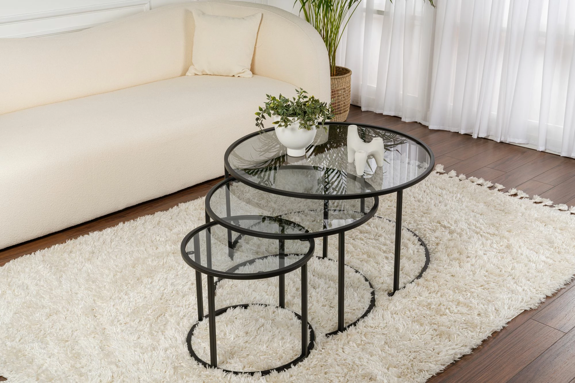 Set tavolinash kafeje Nordure, Aurum - 80, 60, 42 - e zezë, gri
