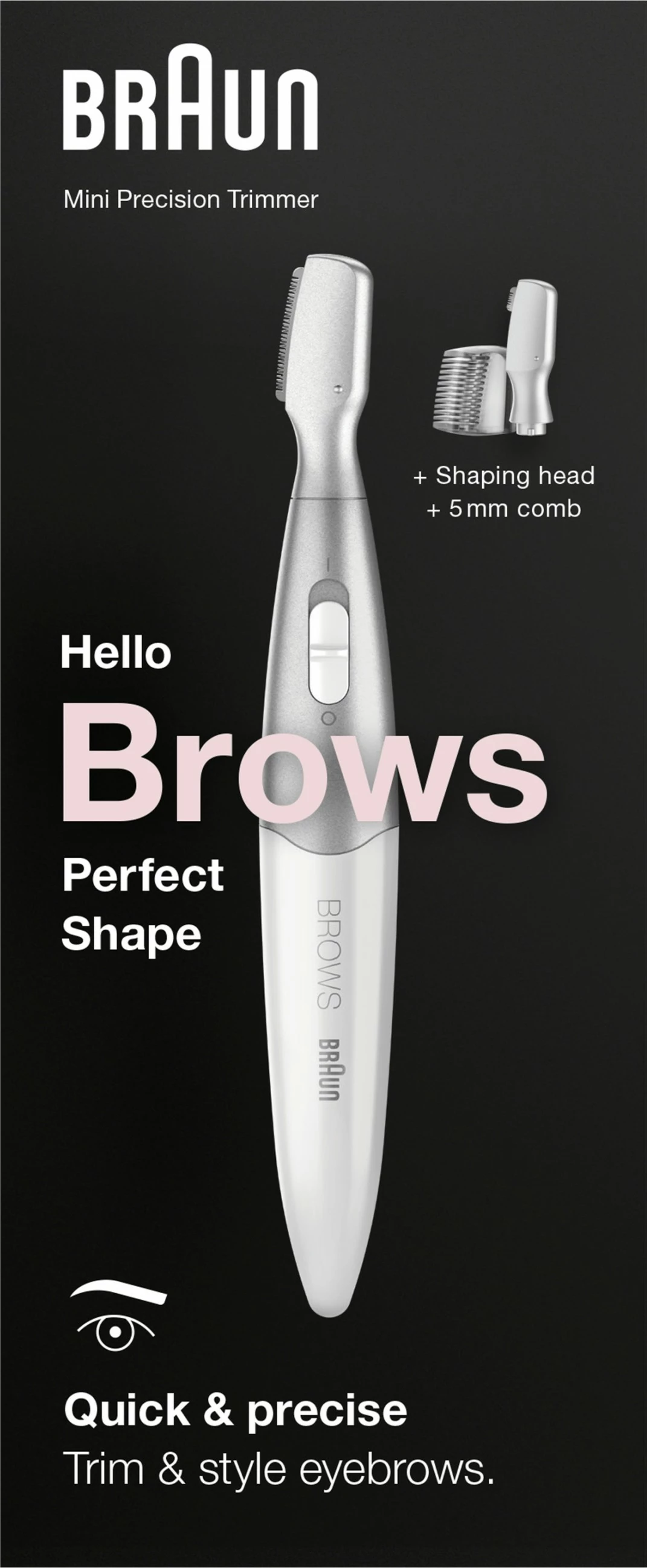 Trimmer Braun Silk-pil FG 1106, pa kabllo, për vetulla, ngjyrë argjendi