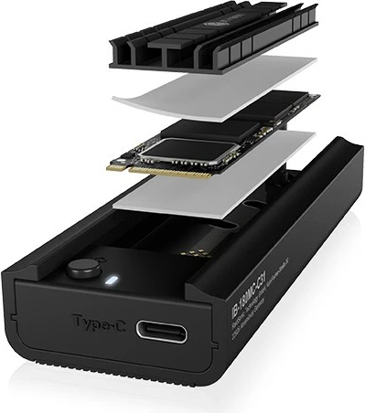 Docking station IcyBox IB-180MC-C31 për SSD M.2 NVMe & SATA, USB 3.2 Type-C, Alumini, Zi