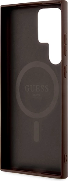 Mbështjellës Guess 4G Collection Leather Metal Logo MagSafe për Samsung Galaxy S24 Ultra, TPU/PC me lëkurë eko, kafe