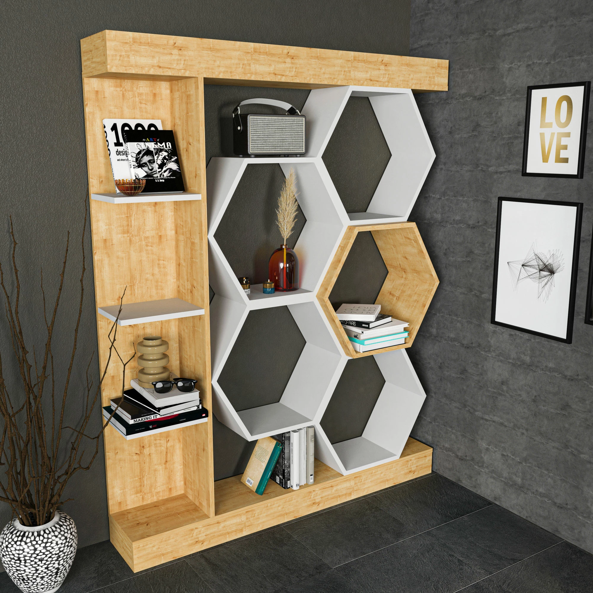 Raft librash Hanah Home, Sueno, i bardhë dhe lis