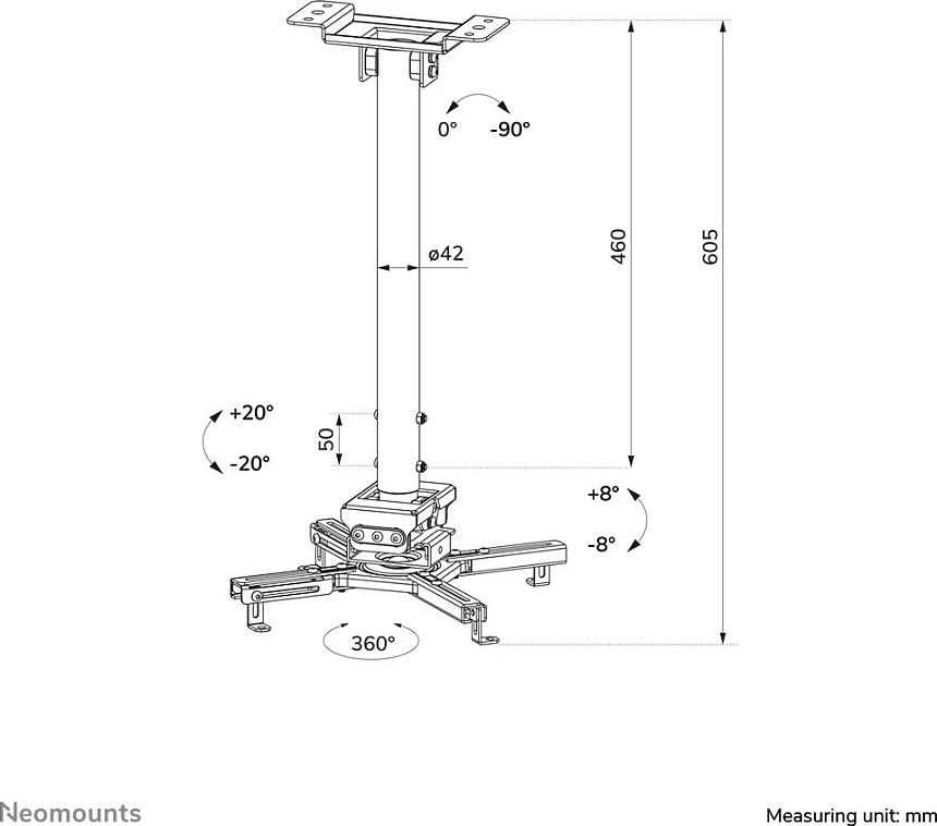 Mbajtës projektori Neomounts CL25-540BL1, Tavan, 35 kg, Çelik, 605 - 905 mm, i zi