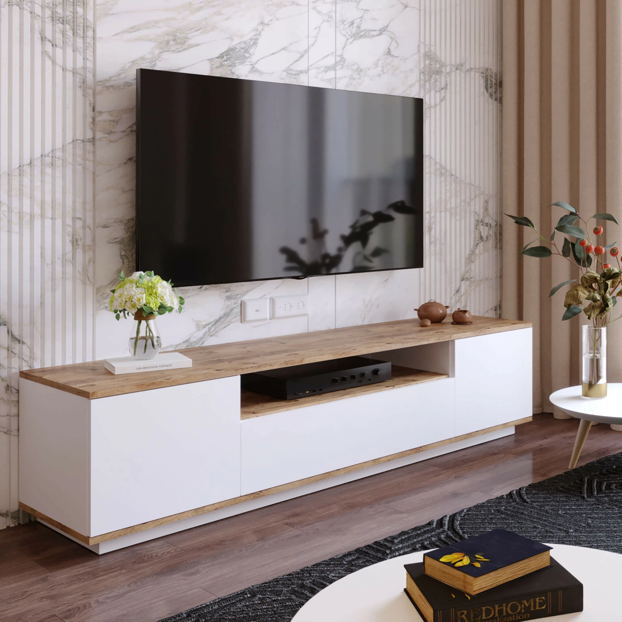 Komodë TV Hanah Home, Fr7-Aw, ngjyrë pishë Atlantike dhe e bardhë, 180x44.6x44.5cm