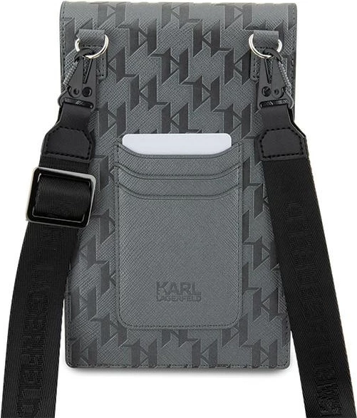 Çantë për celular Karl Lagerfeld Saffiano Monogram Ikonik, argjendtë