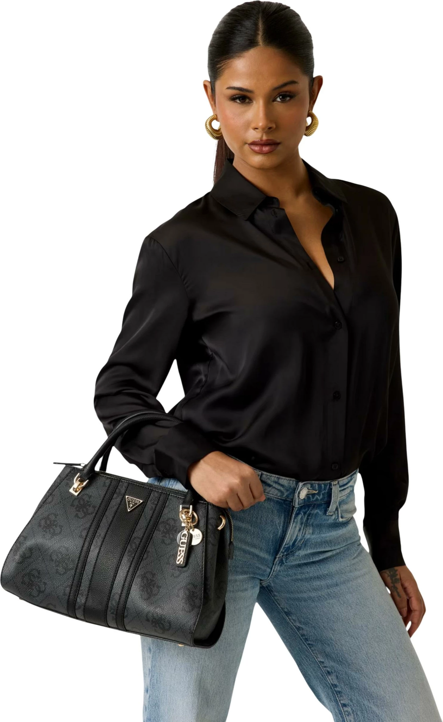 Çantë krahu Guess ELSIE HWSS96 72070 për femra, antracite