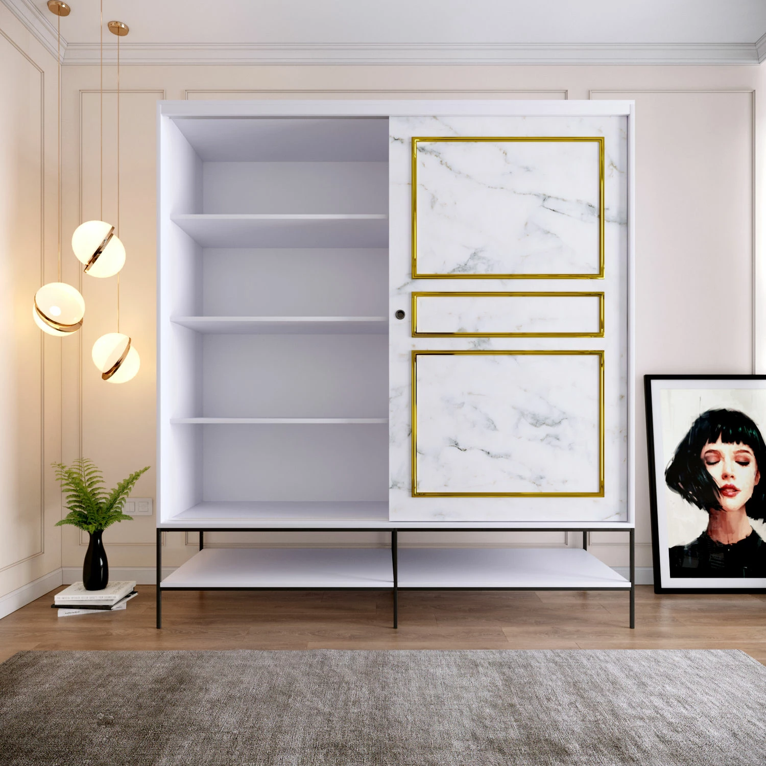 Dollap Skye Decor, Martin 190, bardhë, zi, ar