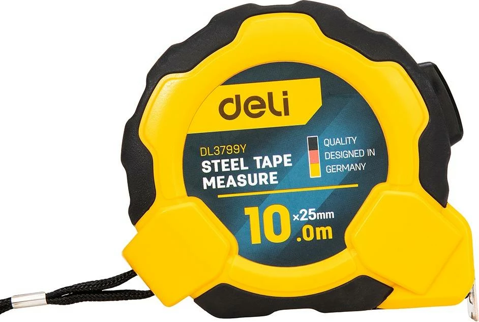 Metër matës çeliku Deli Tools EDL3799Y, 10m x 25mm, verdhë