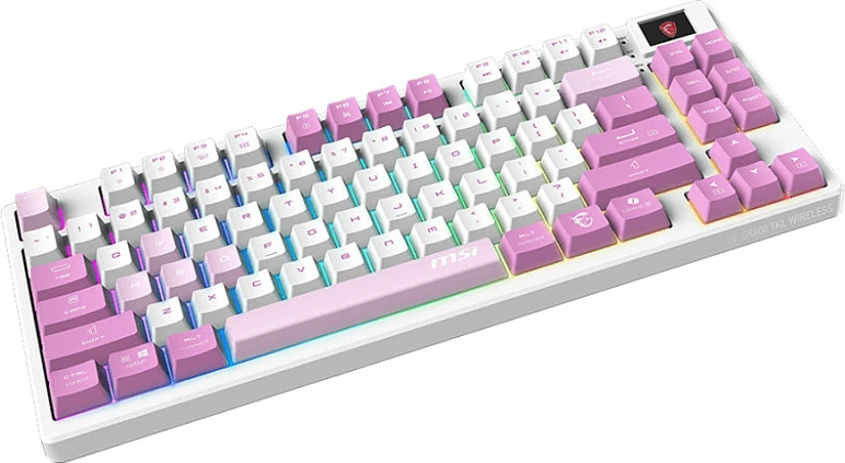 Tastierë mekanike MSI Forge GK600 TKL Wireless, RGB, USB-C/2.4GHz/Bluetooth, Kailh Low-Profile White, Pink/Violet/White