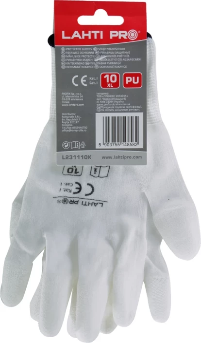 Doreza pune LAHTI PRO L231109K, PU fingertip, nr. 9, e bardhë