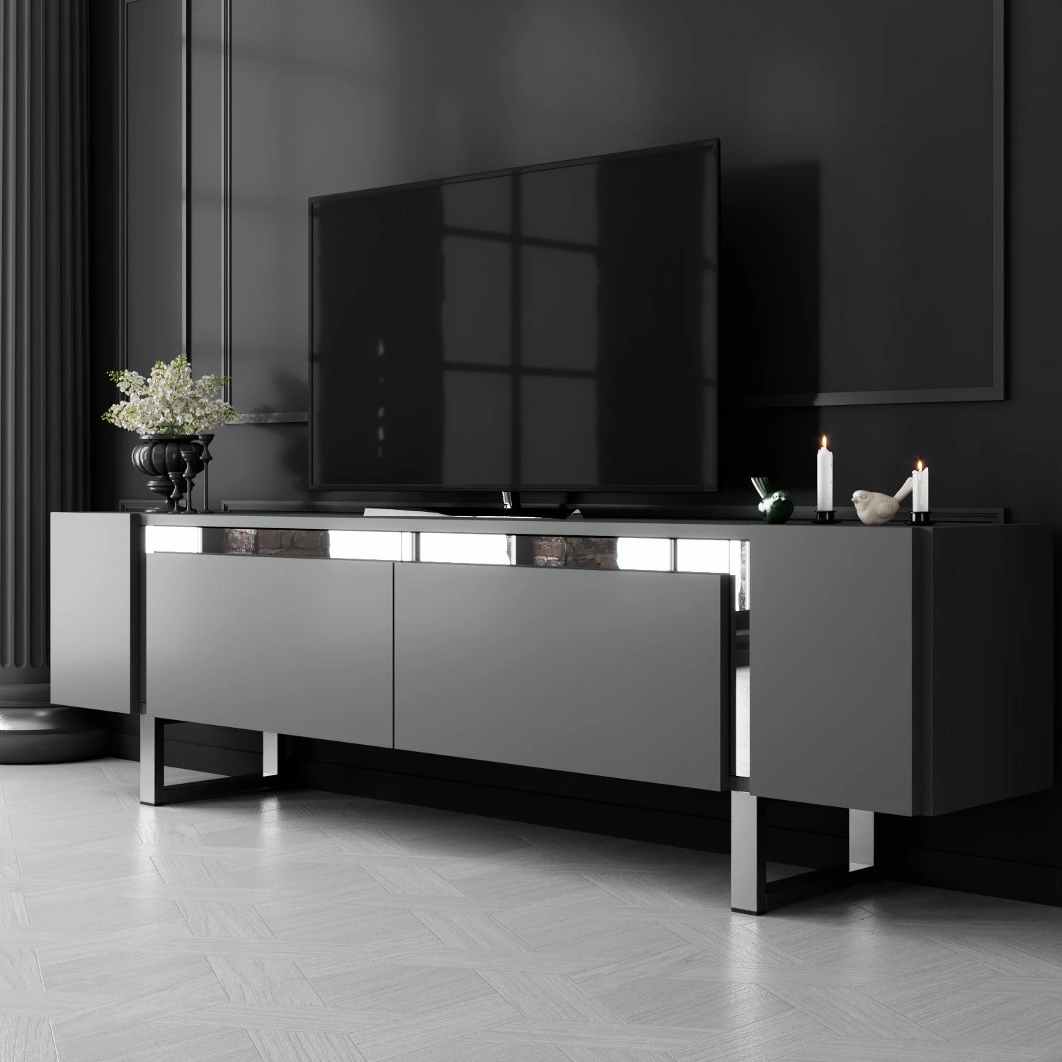 Komodë TV Hanah Home, Yildiz, antracit, argjend