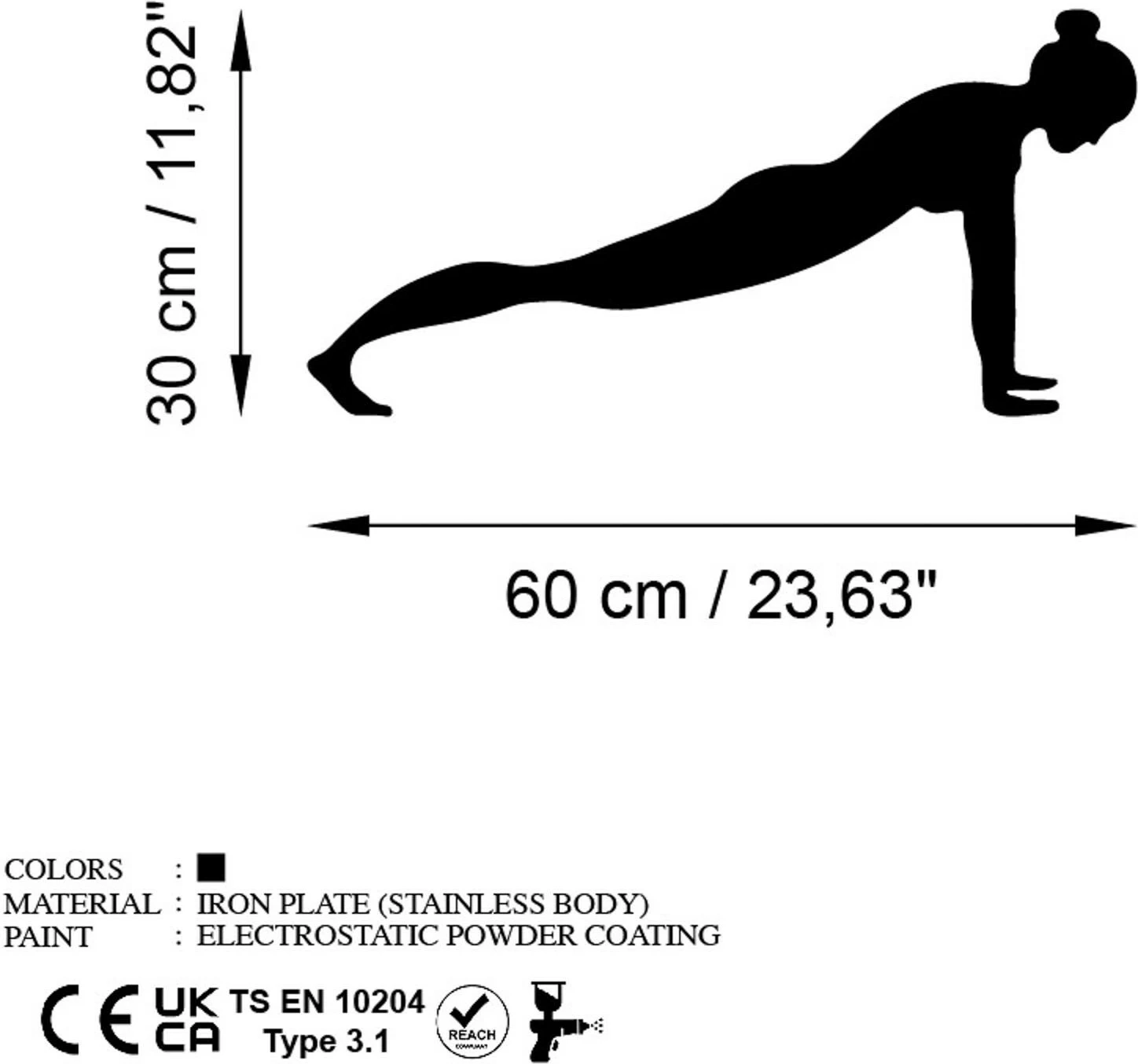 Aksesor dekorativ metalik për mur, Yoga 7, ngjyrë e zezë, 60x30cm