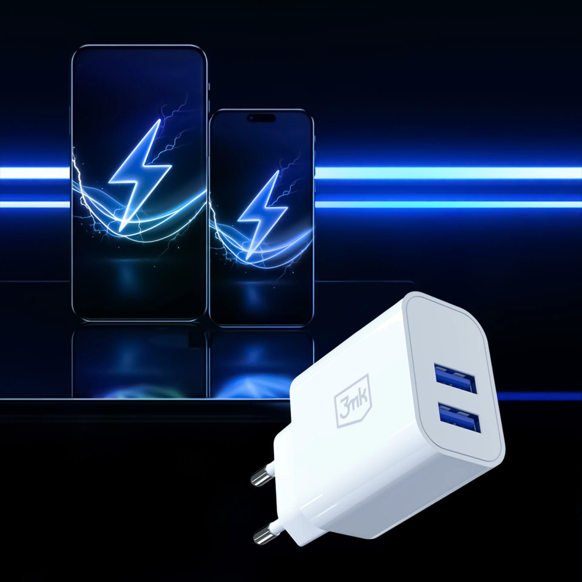 Karikues muri 3mk FlowPower 10W 2x USB-A 2.4A, i bardhë, 1 copë