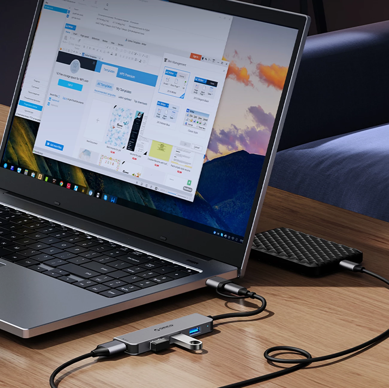 Kasë Orico YSA8-U3, 8 porta, USB-A/USB-C, Gri